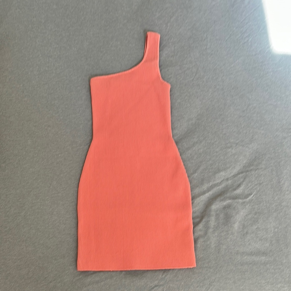 Babaton Peach Asymmetrical One Shoulder Cocktail Dress